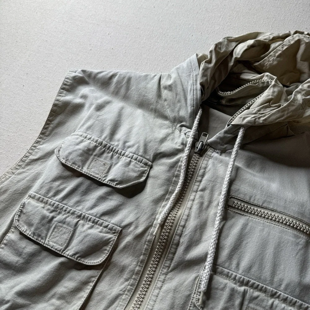 VTG Original Banana Republic Vest Mens XL Safari Multi Pocket Stowaway‎ Hood